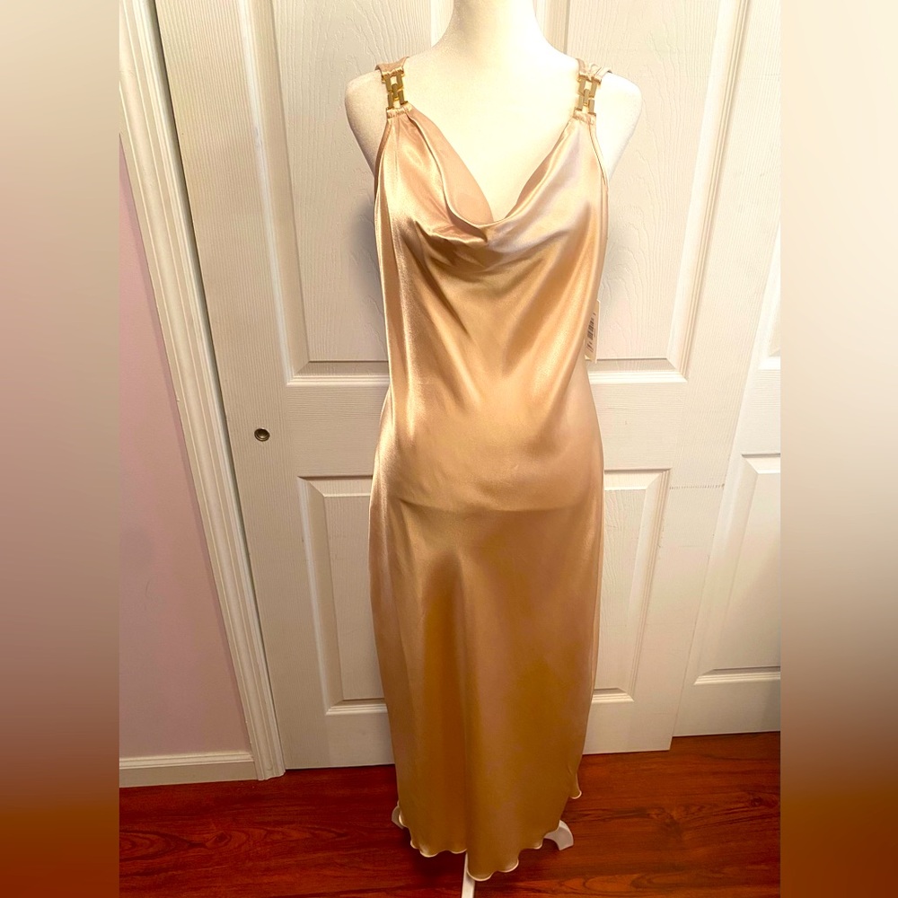NWT Tosh and Sophie Champagne Satin Dress with Gold Hardware Size Medium